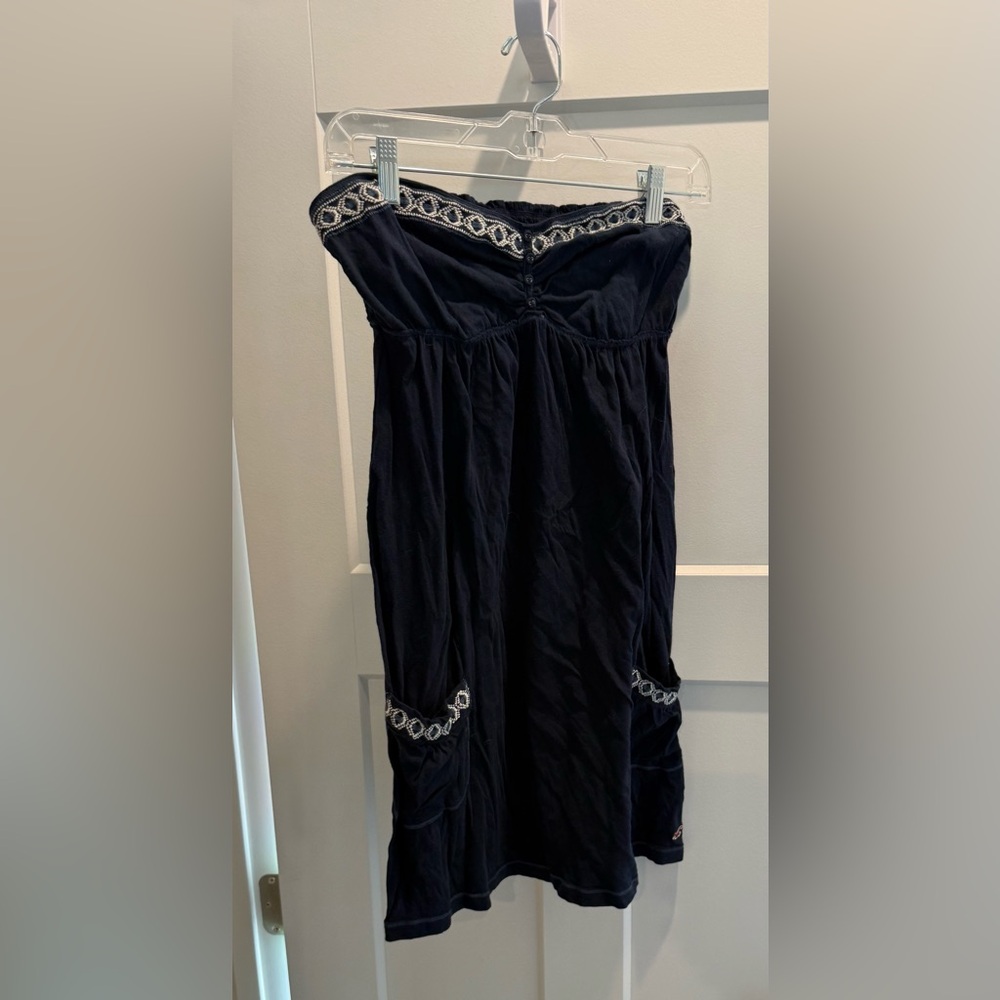 Hollister Black Strapless Dress with White Embroidery